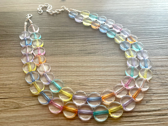 Rainbow Beaded Necklace, Colorful Jewelry, Chunky Statement Necklace, Big Beaded Rainbow Jewelry, Baby Confetti Necklace