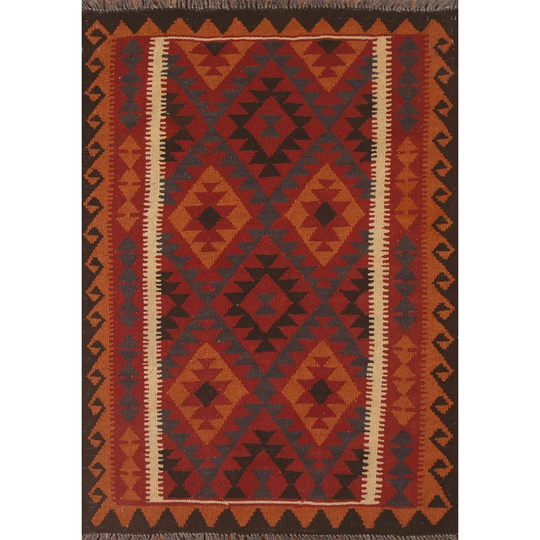 Kilim Reversible Area Rug Multi-Color Hand-woven Wool Foyer Carpet - 3'4" x 4'9"