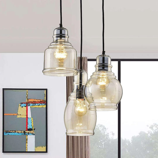 Mariana Antique Black Cognac Glass 3-light Cluster Pendant Chandelier