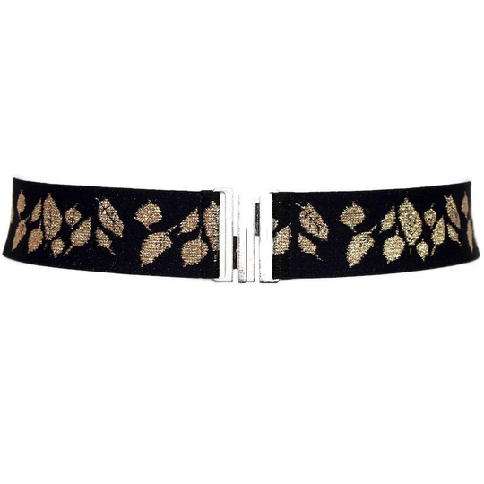 Gold Elastic Belt Silver Waist Cincher Black Leaves Bridal Women's Wedding With Buckle