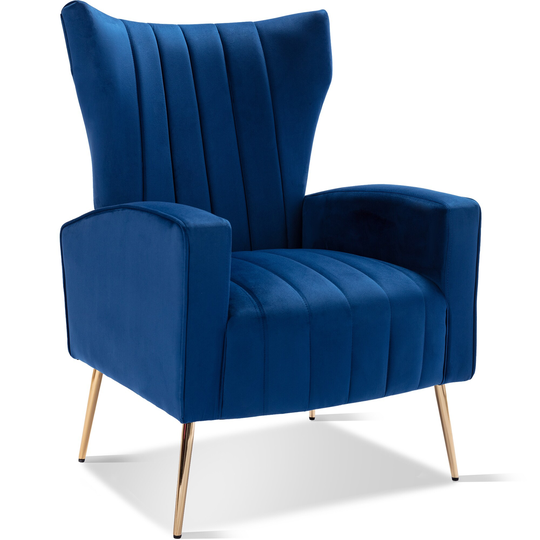 Noble and Luxury Velvet Accent Chair, Wingback Arm Chair with Gold Legs, Upholstered Single Sofa for Living Room Bedroom
