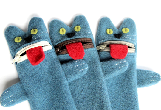 Cat Pencil Case, Zippered Woolen Kitty Pen Organizer, Blue Padded Pouch, Boys Back To School Kids Supplies, Crochet Case