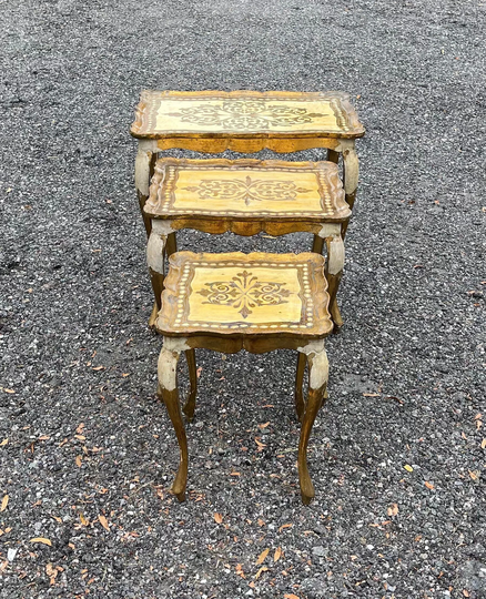 Florentine Table, Italian Tole Table, Gold Toleware, Nesting Tables, Nightstand, Vintage End Table, Table.furniture, Shabby Chic Decor