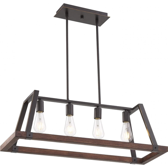Outrigger 4-Light Kitchen Pendant Fixture Mahogany Bronze and Nutmeg Wood Finish