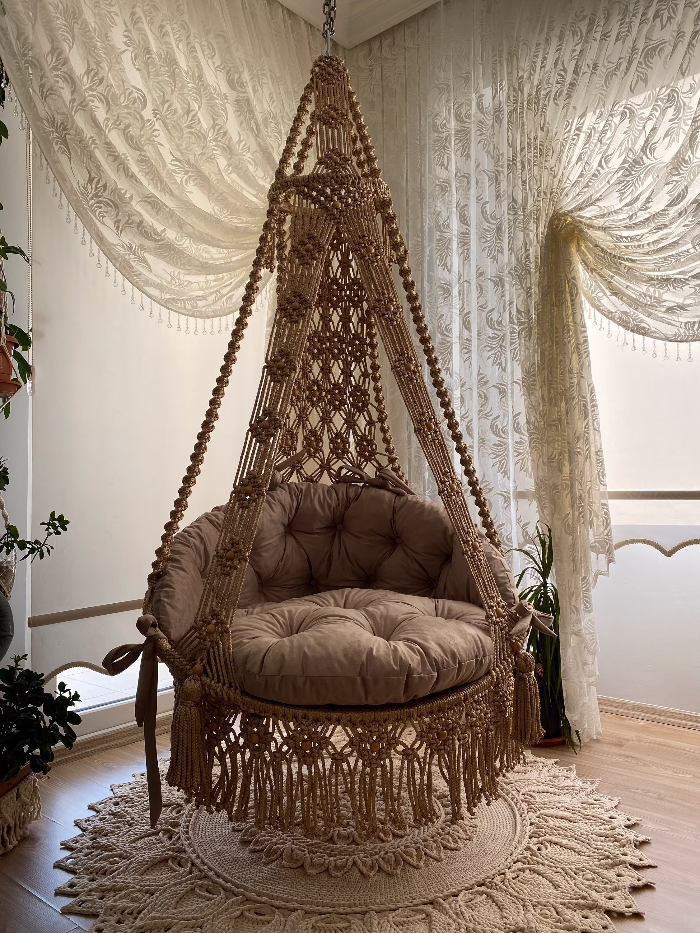 Macrame Swing Chair, Macrame Chair, Hammock Rocking Chair, Handmade Chair, Brown Chair