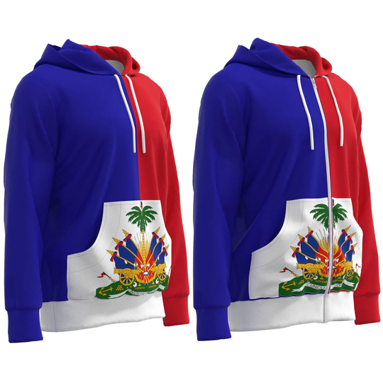 Haiti Flag Inspired Coat Of Arms Drapeau D'haïti Haitian Creole Drapo Ayiti L'union Fait La Force Hoodie Sweater Sweatshirt Zipper Pullover