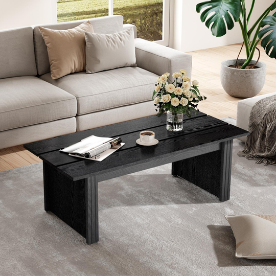 Black Coffee Table, Wood Classic Center Table for Living Room, 42"