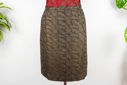 Vintage Black & Gold Brocade Midi Pencil Skirt