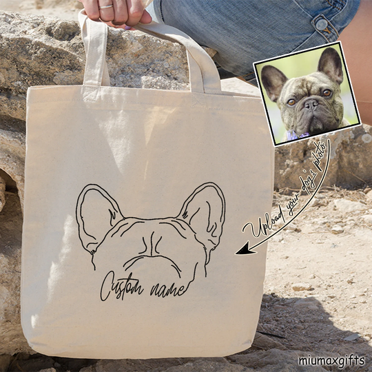 Custom Dog Ears Outline Tote Bag, French Bulldog Line Art Drawing France Gift