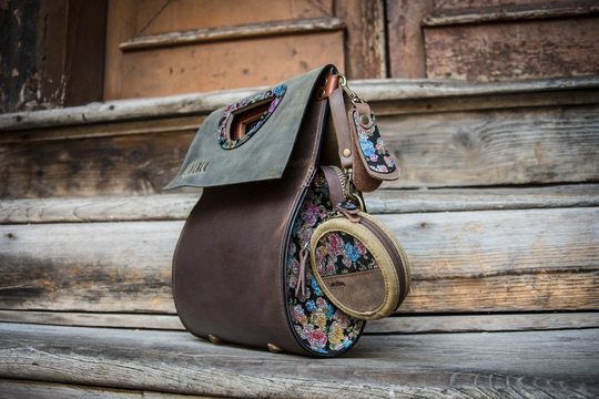Unique Tote Leather Hand Bag Office Bag With Flowers Vintage Purse Full Grain Leather Handbag Gift For Her Womens Shoulder