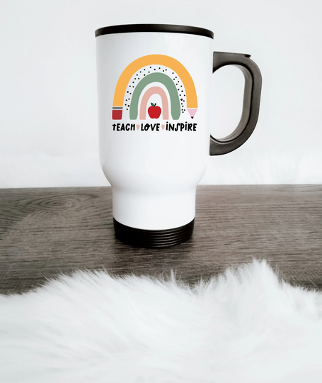 Teach Love Inspire, Teacher Pencil Rainbow Cute Coffee/Tea Travel Mug | 14Oz - Beautiful Premium Quality Gift Idea