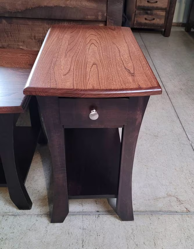 Roseberry End Table With Drawer & Shelf, Elm Top Maple Base, Hand Built in The USA Free Shipping