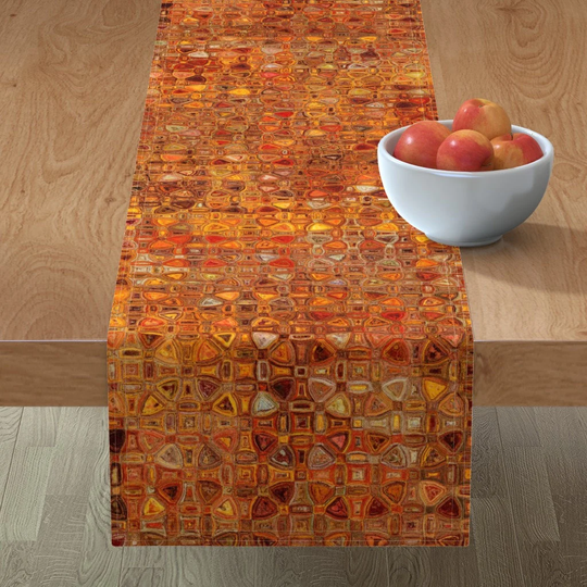 Geometric Table Runner - Nepenthe Opulent By Ormolu Abstract Autumn Jewel Pattern Rich Cotton Sateen Spoonflower