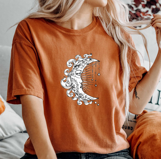 Comfort Colors Celestial Shirt, Moon & Stars Boho Comfy Oversized Lover Shirt
