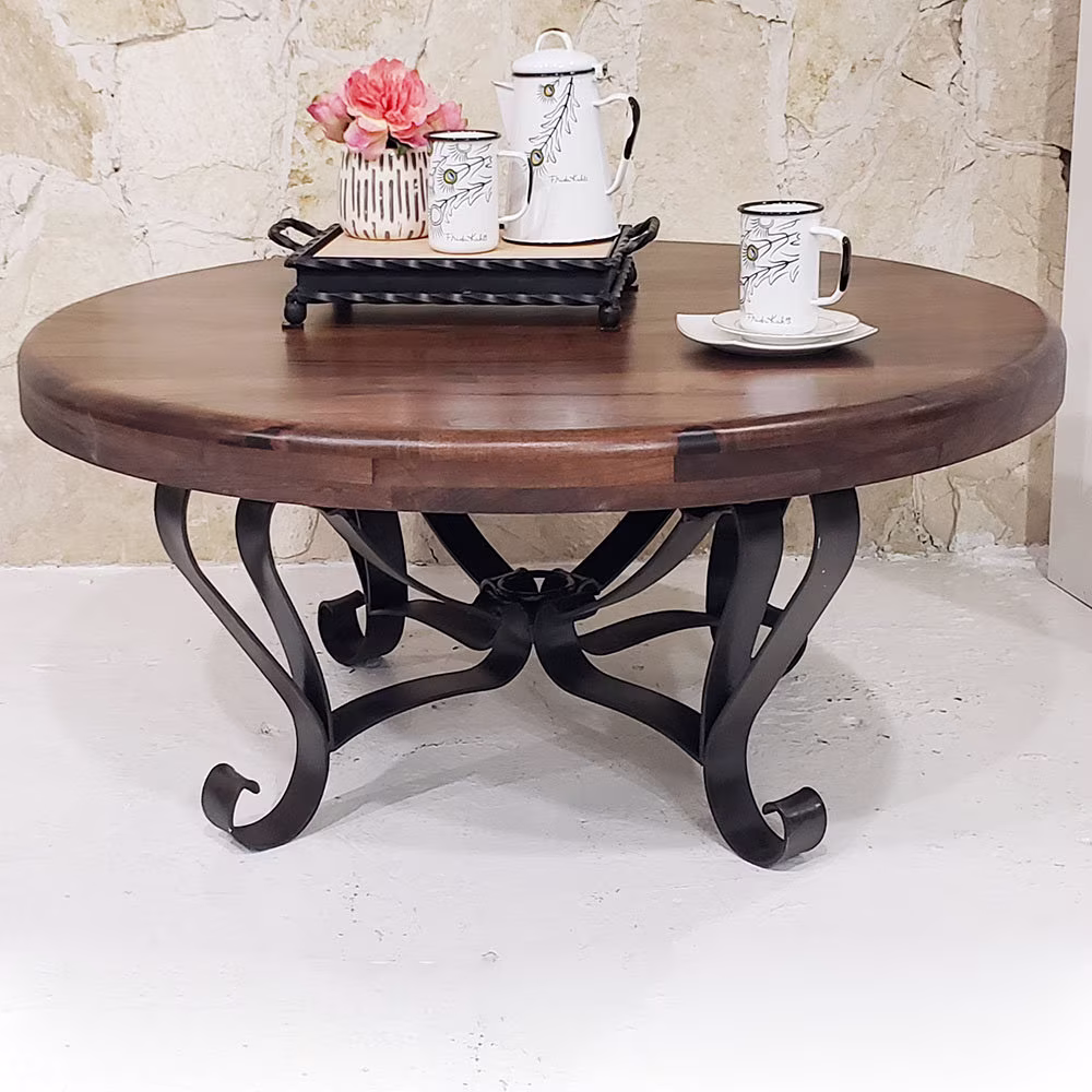 Ranch Style Round Coffee Table - Kiln Dried Mesquite Wood Table