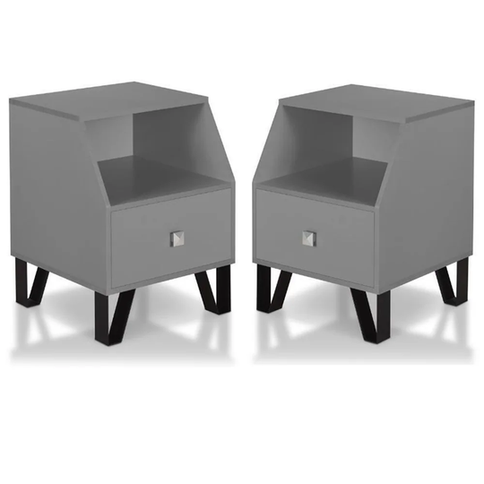 Modern Wood Storage End Table in Gray - Set of 2 - 54 x 84