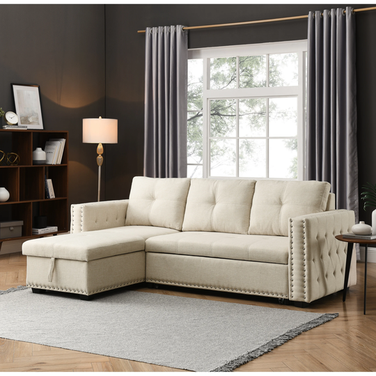 L-shaped Sectional Sofa with Pulled Out Bed with Reversible Chaise