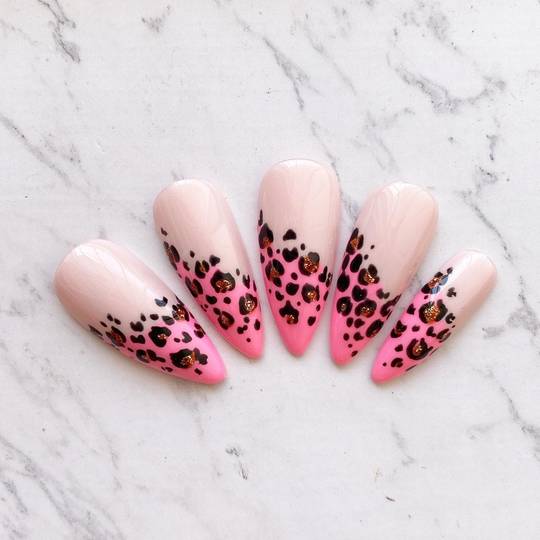 Reusable Pink Cheetah Leopard Prints Press On Nails