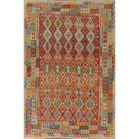 Multi-Color Kilim Geometric Area Rug Hand-woven Wool Carpet - 8'5"x 11'2"