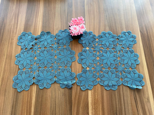 2 Pcs Hand Knitted Lace Coffee Table Or Tablecloth With Cotton Rope, Black Tablecloth, Vintage Table Cover, Wall Decor, Textile