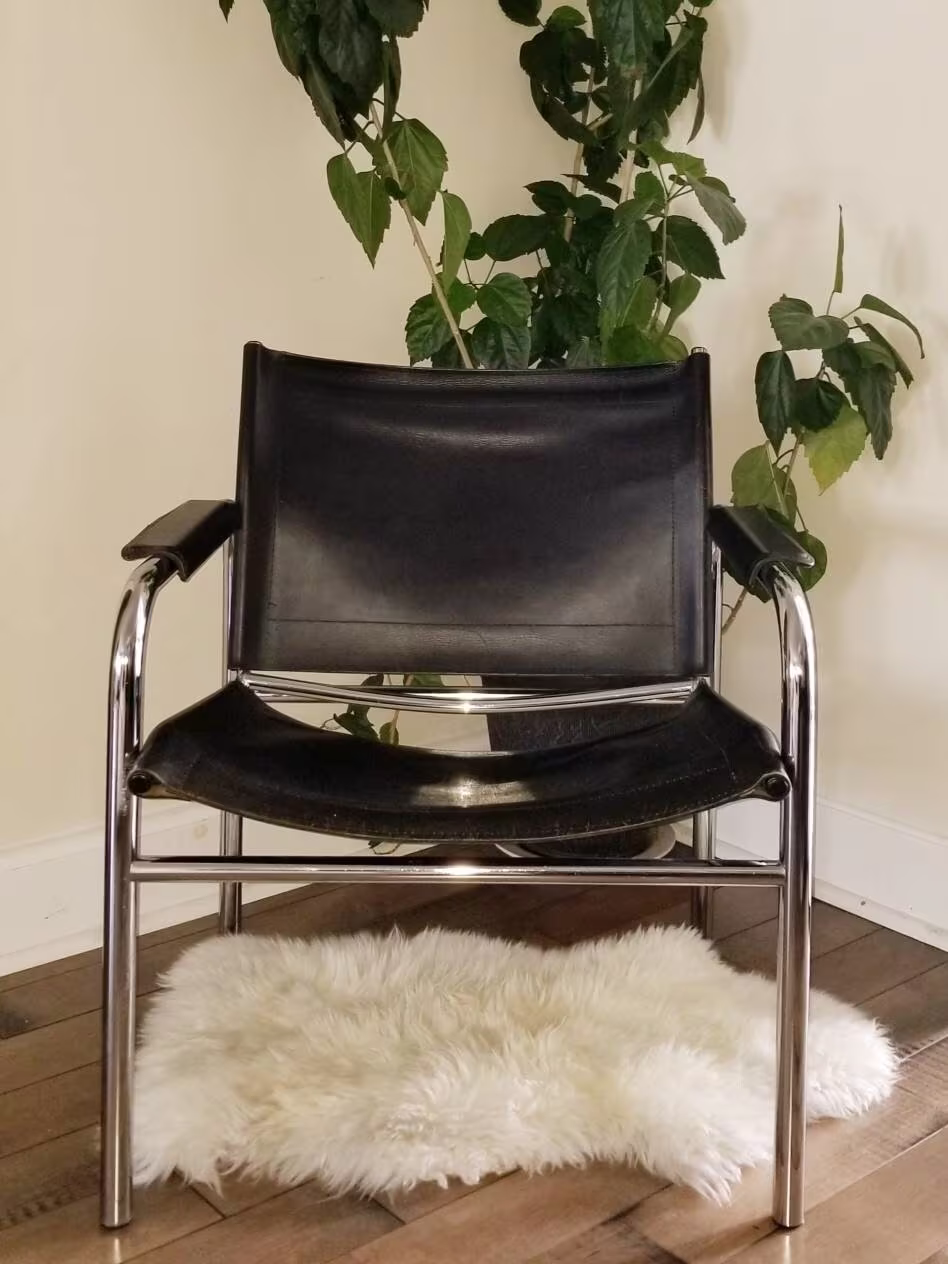 Vintage Chrome & Leather Swedish 1980S Tord Björklund For Ikea Klinte Chair