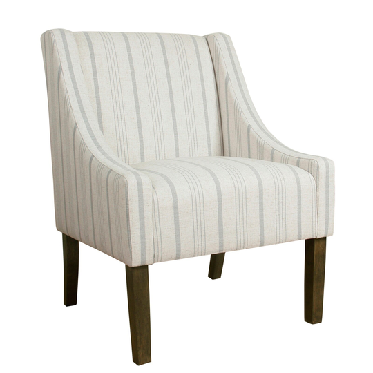 Fabric Upholstered Wooden Accent Chair with Stripe Pattern and Swooping Armrests, Multicolor - 35.25 H x 24.75 W x 27.5 L Inches