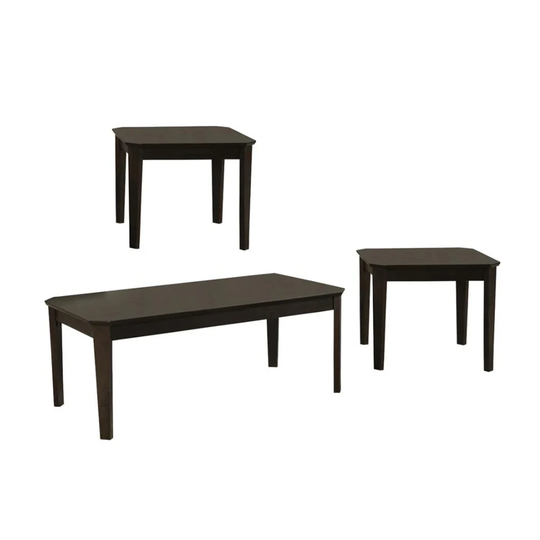 3 Piece Wood Table Set in Dark Brown Finish