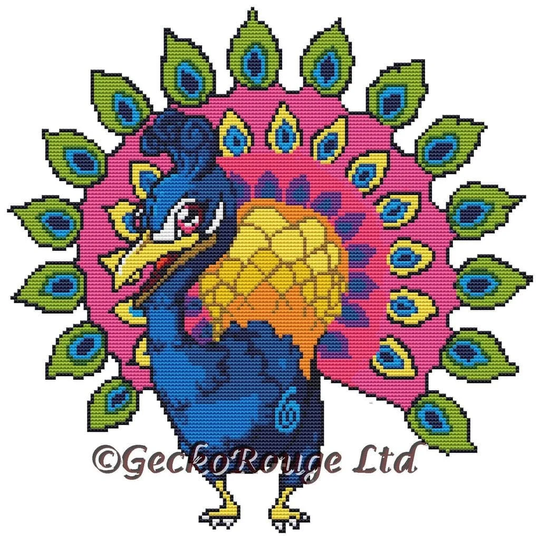 Cole Peacock Swirlies - 14 Count 2x1 Modern Cross Stitch Art Kit