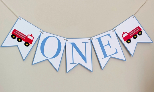 Fire Truck High Chair Banner - Birthday Party Banner, Themed Decor, First Birthday, One, Two