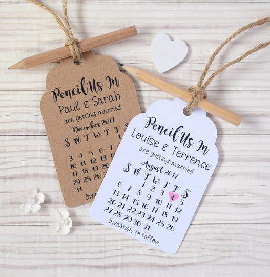 Pencil Us in - Rustic Calendar Save The Date Tags/Cards | With Envelopes