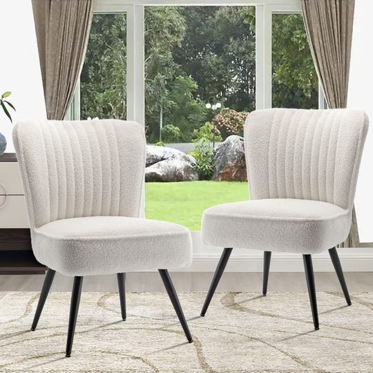 Armless Accent Chair Set of 2 Upholstered Fuzzy Living Room Slipper Chairs Club Guest Reception Couch Wingback Single Sofa