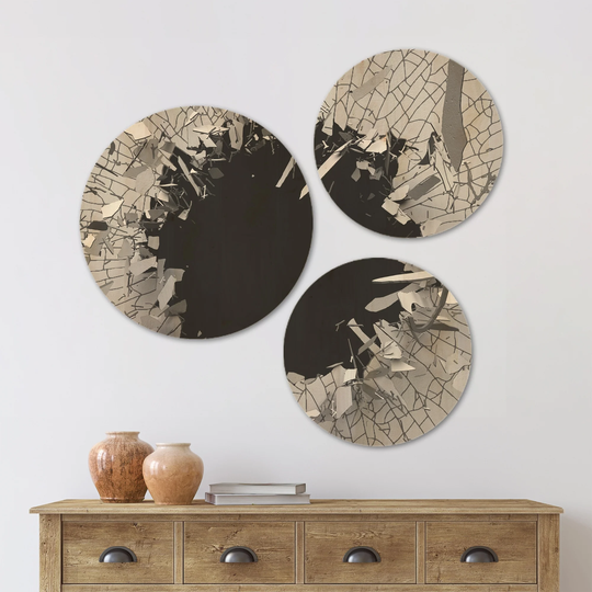 Designart 'Abstract Broken Wall 3D Design' Abstract Wood Wall Art Set of 3 Circles - Multi-Color