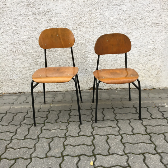 Vintage Industrial School Chair Wood Metal 60S Mid Century