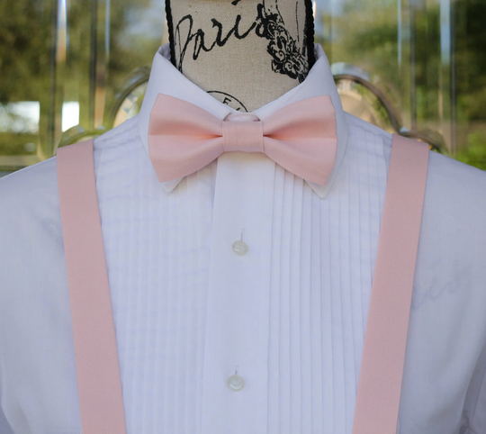 Pastel Pink Bow Tie & Suspender - Sisters 145B | Child Adult Weddings Grooms Groomsmen Ring Bearer Graduation Homecoming