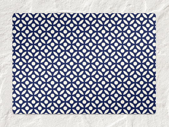 Porcelain Arabic Chair Mat, Blue Protective White Splat Retro Vinyl Floor Office Decor, Room Rug, Gift Idea