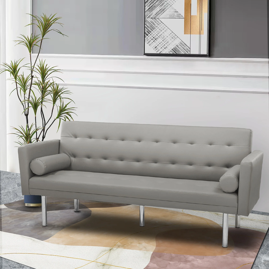 Convertible Folding Sleeper Recliner Living Room PU Upholstered Futon Sofa Bed, Adjustable backrest Sofa with Metal Legs