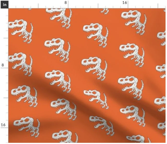 Skeleton Trex On Orange Fabric By The Yard | Halloween T-Rex Dinosaur Made To Order Organic
