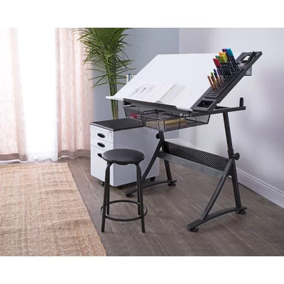 Crase Height Adjustable Drafting Table and Chair Set