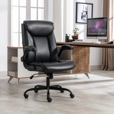 Kroen High Back Ergonomic Executive Chair Adjustable Flip-up Armrests PU Leather Office Chair