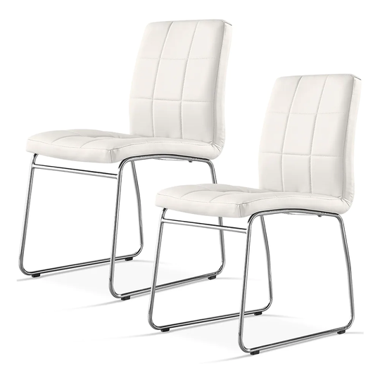 Set of 2 Dining Chairs Armless Side Chairs Leather Seat White - 16x34