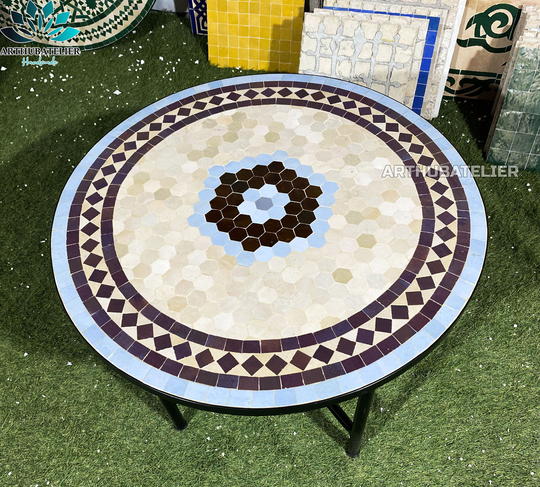 Mosaic Table Round For Outdoor-Indoor, Coffee 100% Handcrafted Mad From Moroccan Mosaic