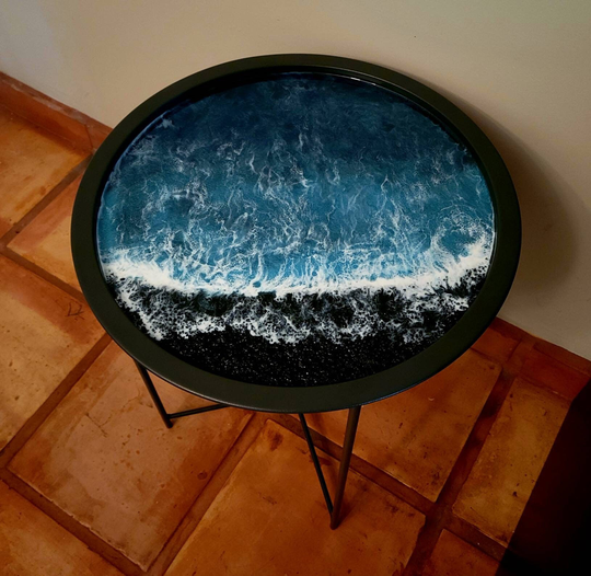 Round Resin Ocean End Table