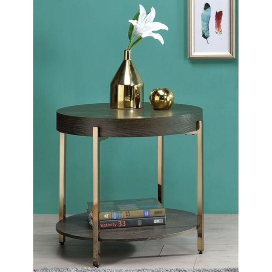 Vintage Style Round End Table, Side Table With Storage Shelf