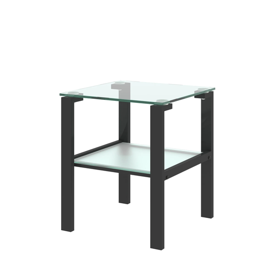 Glass End Table 2-Tier Coffee Table Modern Nightstand Side Table with 4 Metal Legs for Living Room, Bedroom
