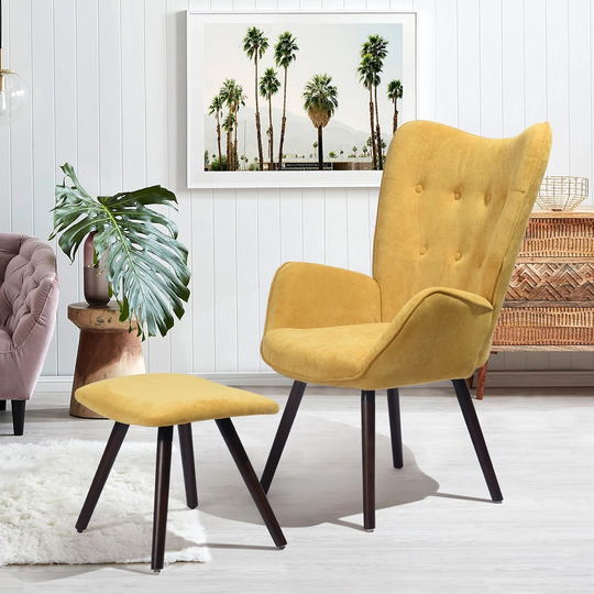 Chair & Ottoman Sets for Living Room,Velvet Accent Chair Wing Back Armchair Tufted Back Upholstery Living Room Chairs