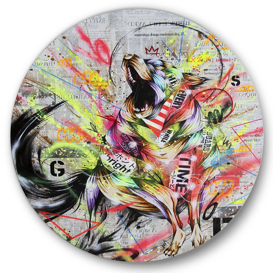Designart 'Howling Colorful Wolf' Modern & Contemporary Metal Circle Wall Art