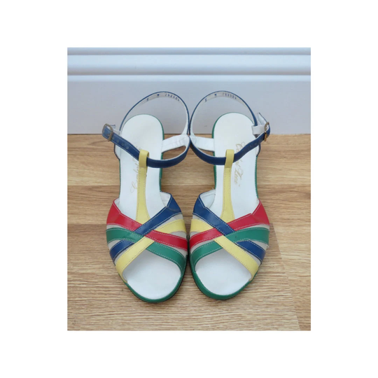Rainbow Sandals Vintage Strappy Woven Wedge Heels Size 8