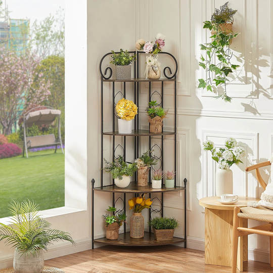 4-Tiers Corner Shelf, Industrial Triangle Storage Rack Plant Stand