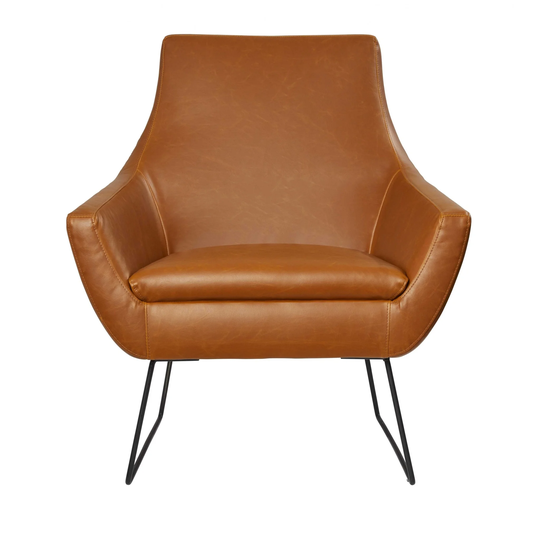Retro Mod Distressed Camel Faux Leather Arm Chair - 33" W x 30.5" D x 37" H