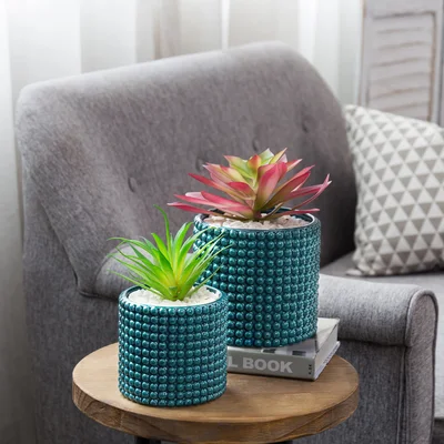 2-Piece Nesting Ceramic Hobnail Textured Pot Planter
